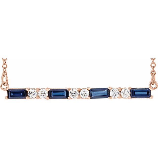 Straight baguette Natural Blue Sapphire & 1/6 CTW Natural Diamond Bar Necklace