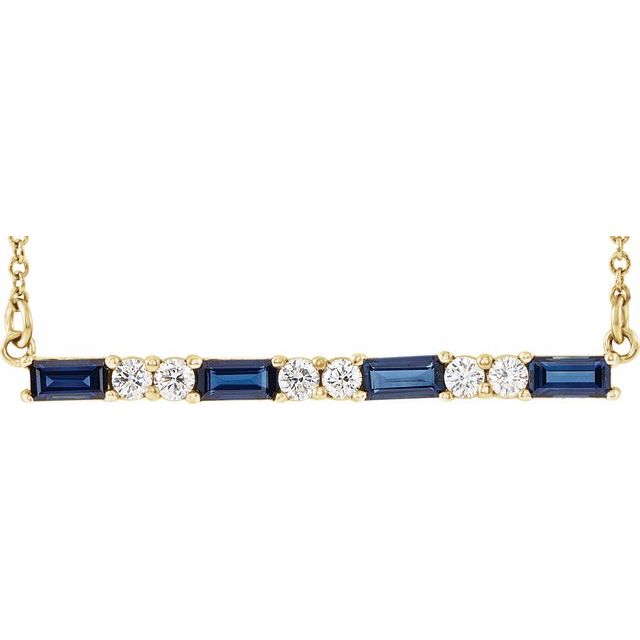 Straight baguette Natural Blue Sapphire & 1/6 CTW Natural Diamond Bar Necklace
