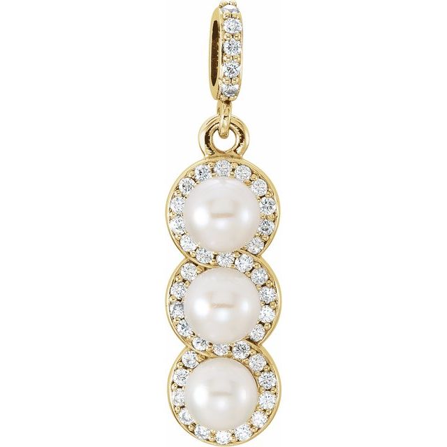 Cultured White Freshwater Pearl & 1/5 CTW Natural Diamond Halo-Style Pendant