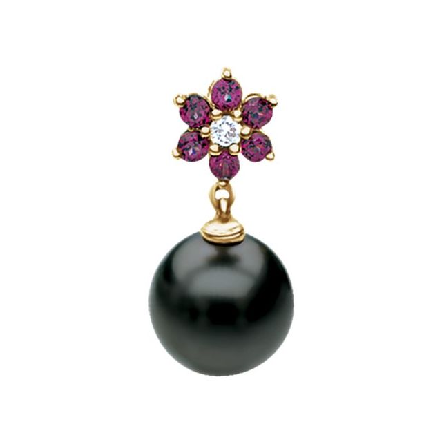 Cultured Gray Tahitian Pearl & .06 CTW Natural Diamond& Natural Rhodolite Garnet Pendant