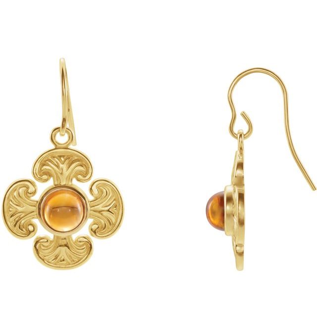 Round Natural Citrine Maltese Cross Earrings