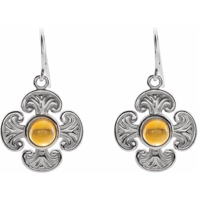 Round Natural Citrine Maltese Cross Earrings