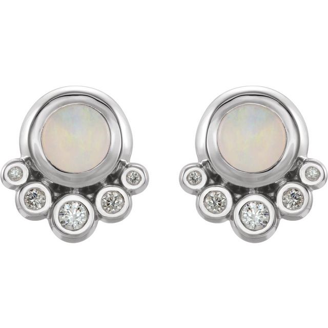 Round Natural Opal & 1/8 CTW Natural Diamond Earrings