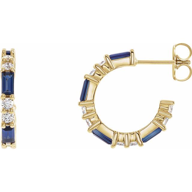 Straight baguette Natural Blue Sapphire & 1/2 CTW Natural Diamond Earrings