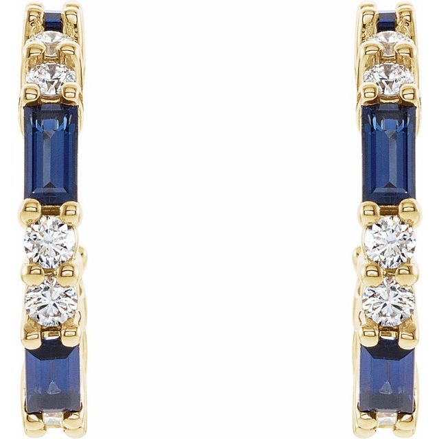Straight baguette Natural Blue Sapphire & 1/2 CTW Natural Diamond Earrings
