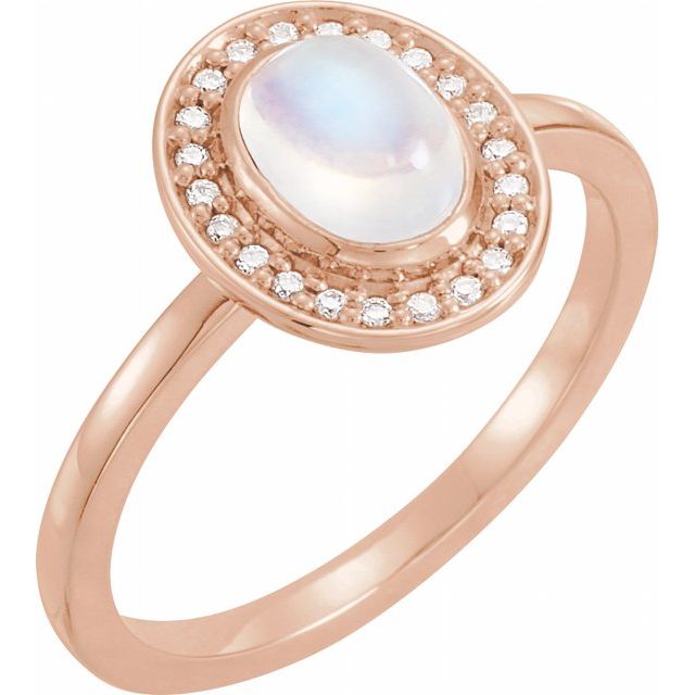 Oval Natural Rainbow Moonstone & .08 CTW Natural Diamond Halo-Style Ring
