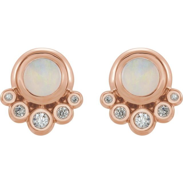 Round Natural Opal & 1/8 CTW Natural Diamond Earrings