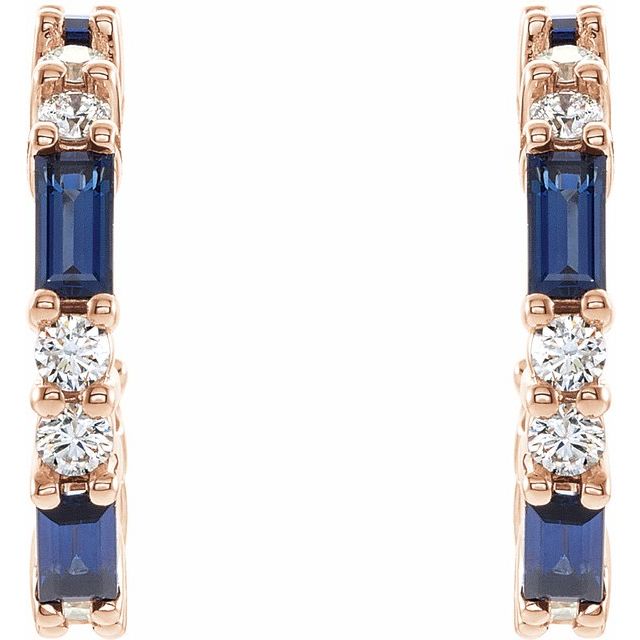 Straight baguette Lab-Grown Blue Sapphire & 1/2 CTW Natural Diamond Earrings