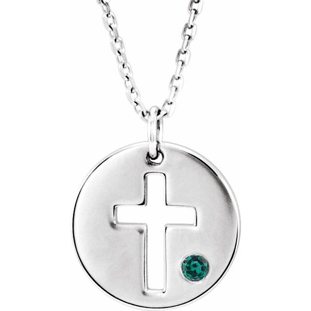 Round Natural Alexandrite Pierced Cross Disc Necklace