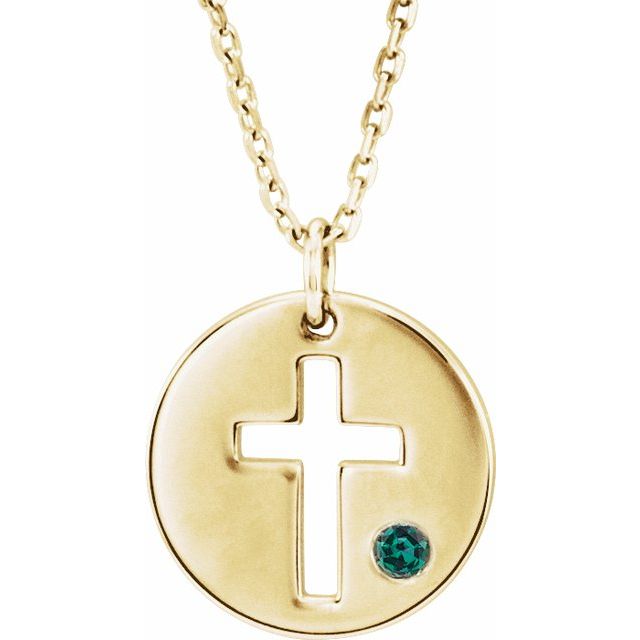 Round Natural Alexandrite Pierced Cross Disc Necklace