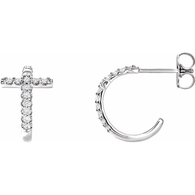 1/4 CTW Natural Diamond Cross 12.15mm Huggie Earrings