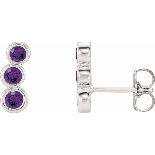 Round Natural Amethyst Ear Climbers