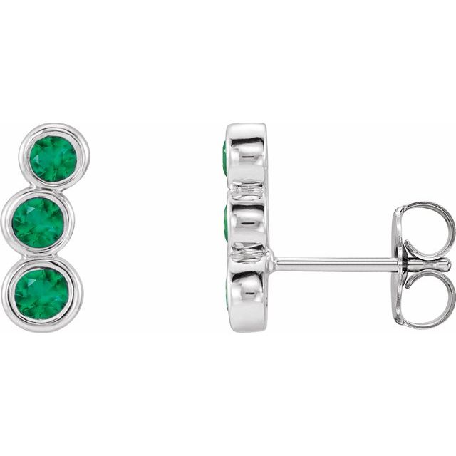 Round Natural Emerald Ear Climbers