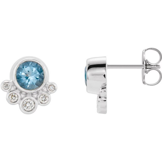 Round Natural Aquamarine & 1/8 CTW Natural Diamond Earrings