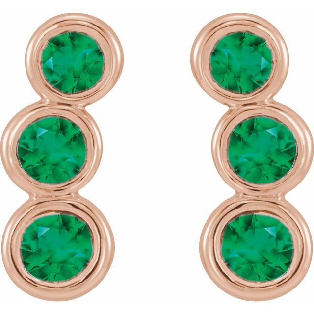 Round Natural Emerald Ear Climbers