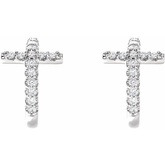 1/4 CTW Natural Diamond Cross 12.15mm Huggie Earrings