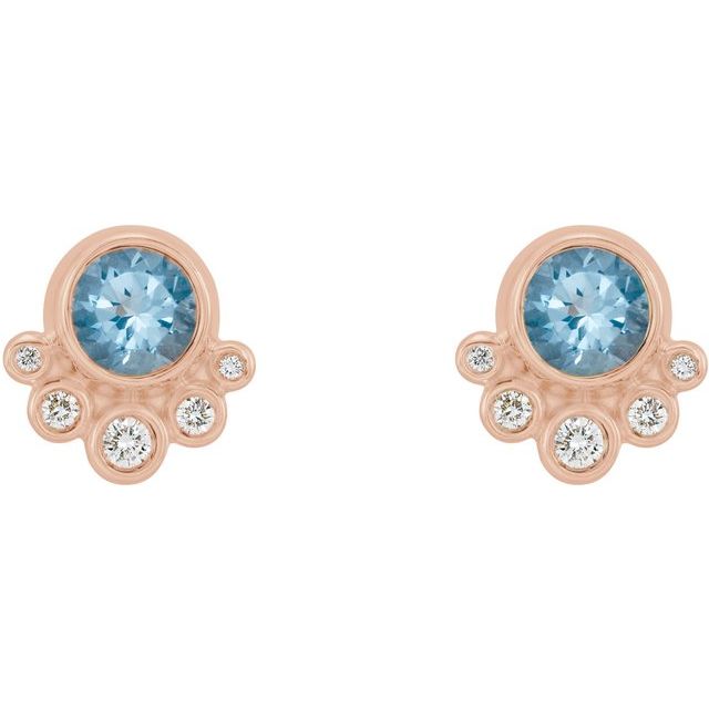 Round Natural Aquamarine & 1/8 CTW Natural Diamond Earrings