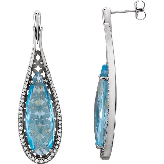 Pear Natural Sky Blue Topaz & 1/3 CTW Natural Diamond Earrings