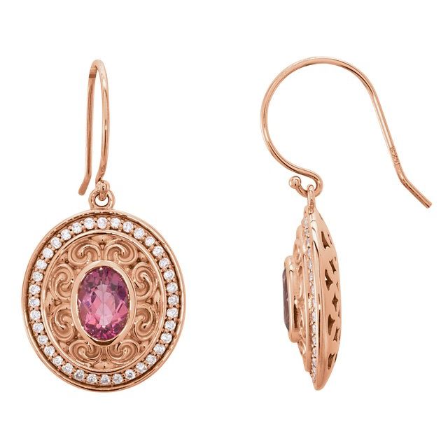 Oval Natural Pink Tourmaline & 1/3 CTW Natural Diamond Earrings