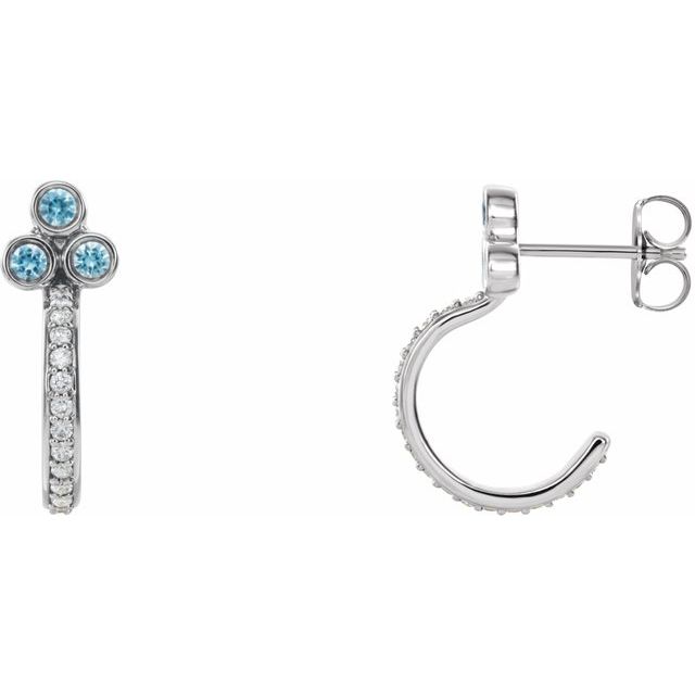 Round Natural Blue Zircon & 1/4 CTW Natural Diamond J-Hoop Earrings