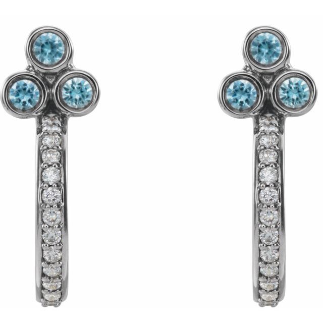 Round Natural Blue Zircon & 1/4 CTW Natural Diamond J-Hoop Earrings