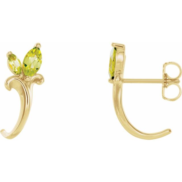 Marquise Natural Peridot Floral J-Hoop Earrings
