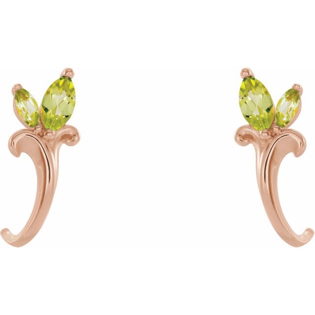 Marquise Natural Peridot Floral J-Hoop Earrings
