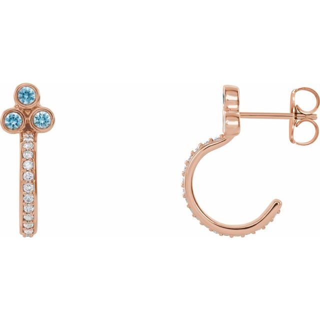 Round Natural Blue Zircon & 1/4 CTW Natural Diamond J-Hoop Earrings