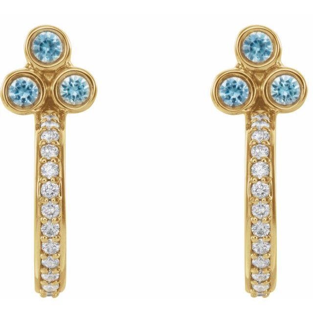 Round Natural Blue Zircon & 1/4 CTW Natural Diamond J-Hoop Earrings