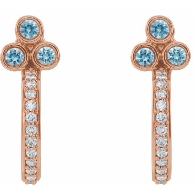 Round Natural Blue Zircon & 1/4 CTW Natural Diamond J-Hoop Earrings