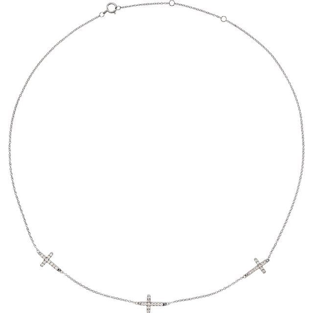 Round 1/4 CTW Natural Diamond 3-Station Cross 16-18” Necklace