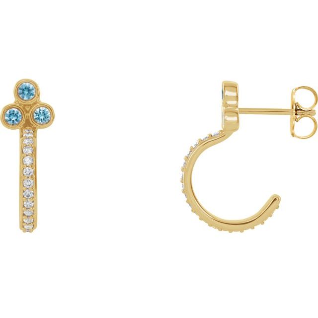 Round Natural Blue Zircon & 1/4 CTW Natural Diamond J-Hoop Earrings