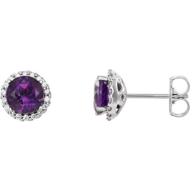 Round 5.5mm Natural Amethyst & 1/8 CTW Natural Diamond Earrings