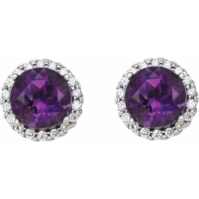 Round 5.5mm Natural Amethyst & 1/8 CTW Natural Diamond Earrings