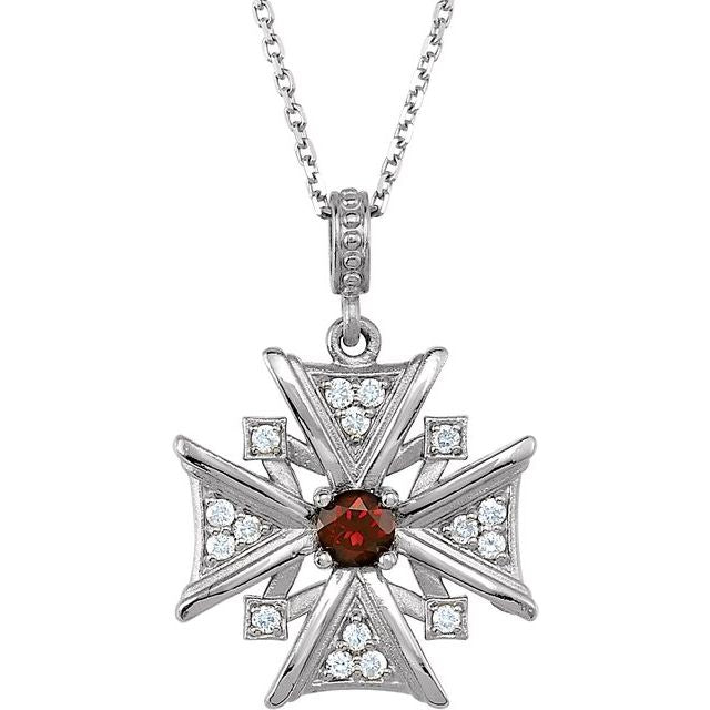 Round Natural Mozambique Garnet & .16 CTW Natural Diamond Necklace