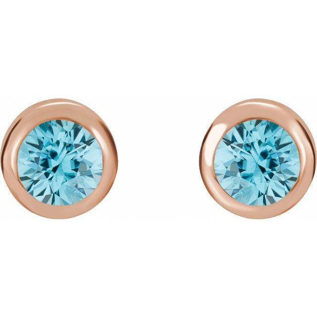 Round Natural Blue Zircon Bezel-Set Earrings