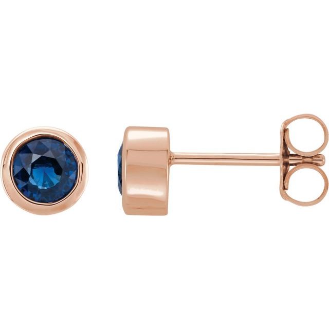 Round Lab-Grown Blue Sapphire Bezel-Set Earrings