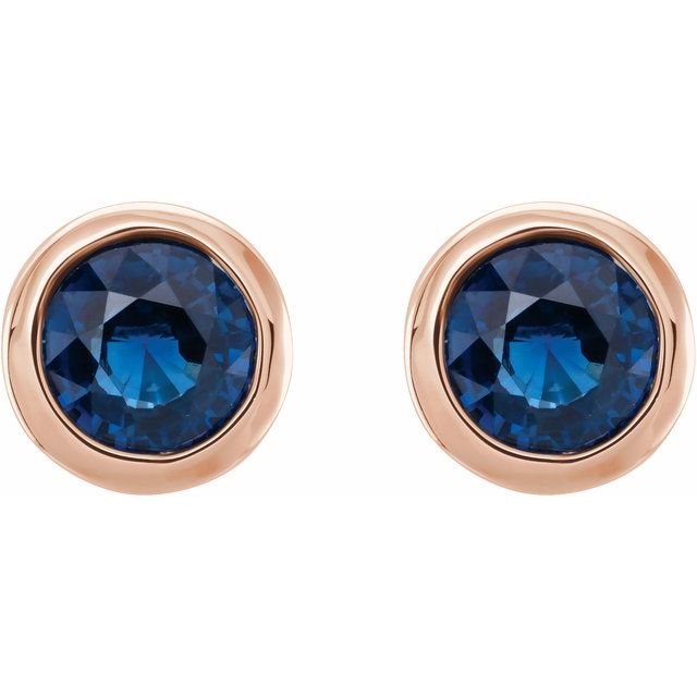 Round Natural Blue Sapphire Bezel-Set Earrings