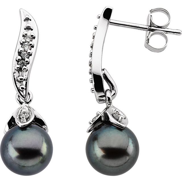 Cultured Black Akoya Pearl & 1/10 CTW Natural Diamond Earrings