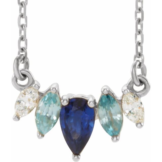 Pear Natural Multi-Gemstone & .06 CTW Natural Diamond Bar Necklace