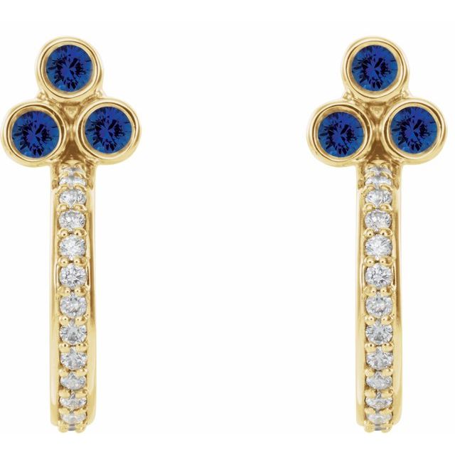 Round Lab-Grown Blue Sapphire & 1/4 CTW Natural Diamond J-Hoop Earrings
