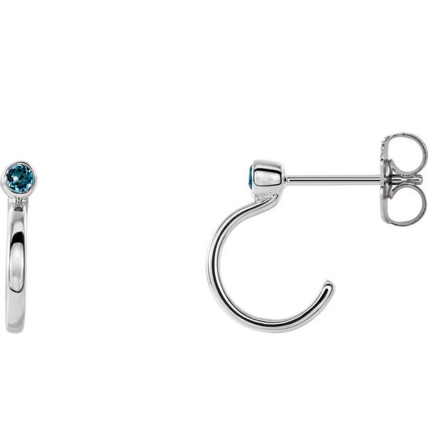 Round 2mm Natural Aquamarine Huggie J-Hoop Earring