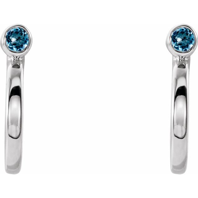 Round 3mm Natural Aquamarine Huggie J-Hoop Earring