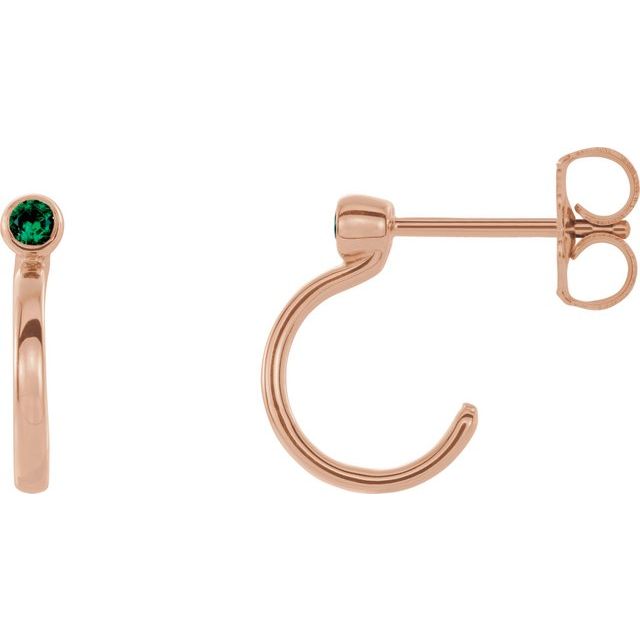 Round 3mm Natural Emerald Huggie J-Hoop Earring