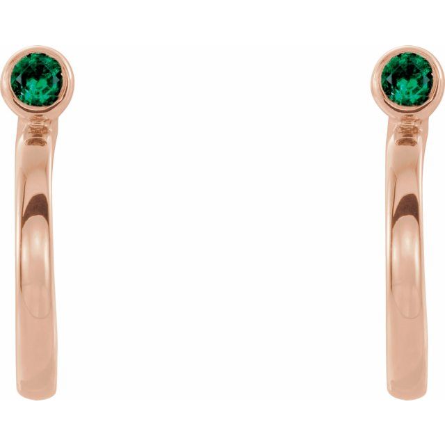 Round 3mm Natural Emerald Huggie J-Hoop Earring