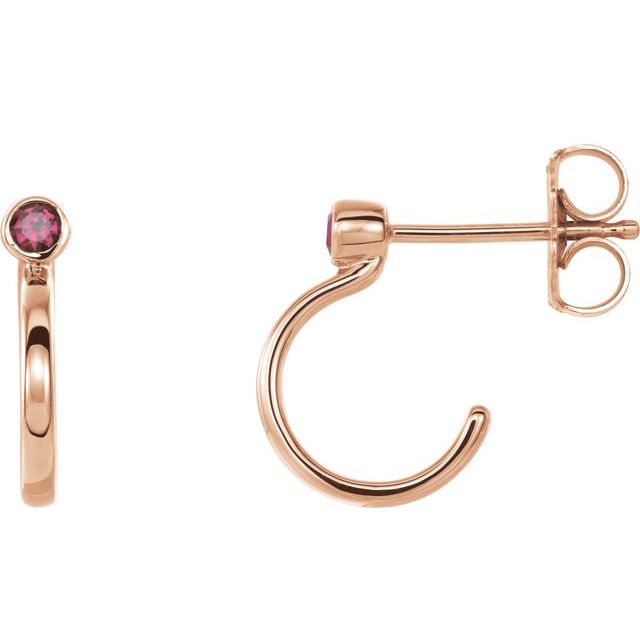 Round 2.5mm Natural Ruby Huggie J-Hoop Earring