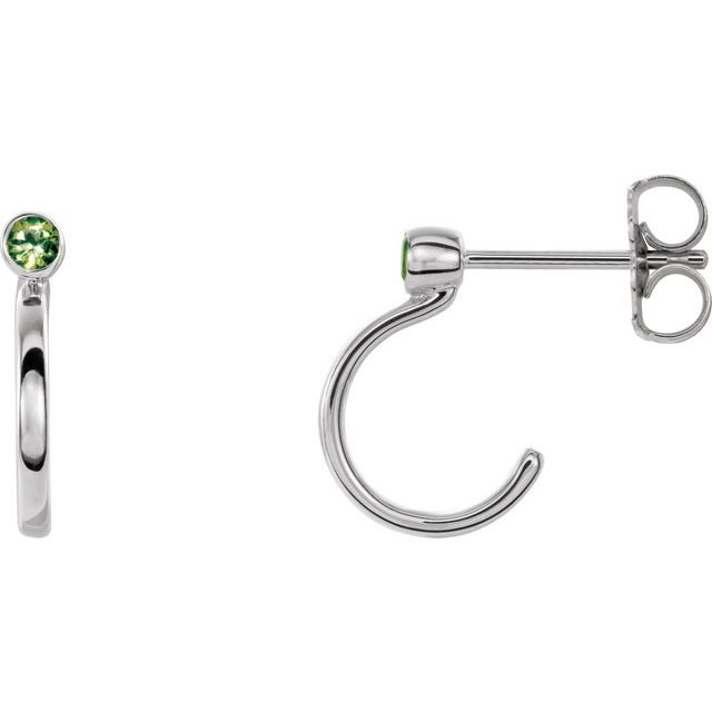 Round 2mm Natural Peridot Huggie J-Hoop Earring