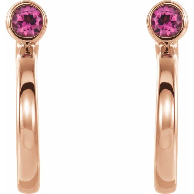 Round 2.5mm Natural Pink Tourmaline Huggie J-Hoop Earring