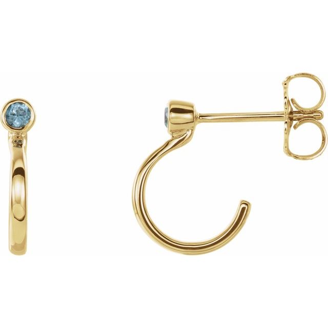 Round 3mm Natural Aquamarine Huggie J-Hoop Earring