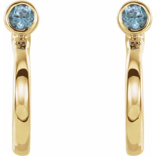 Round 3mm Natural Aquamarine Huggie J-Hoop Earring
